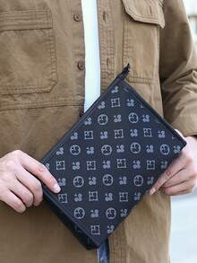 1pc All-Over Print PU Material Men's Handheld Bag, Wrist Pouch, Coin Purse, Business Bag - Multicolor - View 2