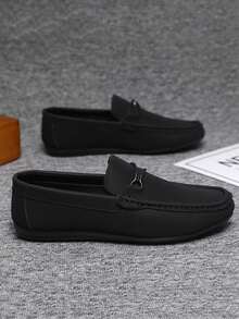 Men's Loafers Casual Shoes Versatile New Penny Loafers Slip-On Boat Shoes Flat Canvas Shoes Men's Business Formal Shoes Casual Flats (Size Up One) - Black - View 6