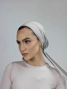 1pc Women's Solid Color Elastic Drawstring Headwrap, Turban Style Breathable Comfortable Stretchy Absorb Sweat Multipurpose Sports Headband Cap, Suitable For Daily, Sports, Yoga, Fitness And Fashion For Dress - Light Grey - View 4