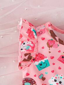 Baby Girl Summer Sleeveless Donut Printed Sweet Resort Style Dress