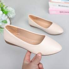 Sandalias de mujer, bailarinas planas, zapatos casuales tipo slip-on, zapatos de trabajo antideslizantes, bailarinas de punta con unicolor, suela de goma y parte superior - Beis - Ver 7