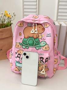 Cute Cartoon Capybara Backpack, Casual Versatile Nylon Rucksack For Girls Outdoor And School Use - A - View 10
