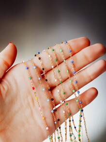 100cm Cadena de cuentas de acero inoxidable esmaltado, cadena de bolas coloridas en estilo bohemio para hacer bisutería, pulseras, collares y accesorios DIY