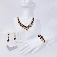 1 Set Luxury Elegant Earrings, Necklace And Bracelet Jewelry Set For Women, Inlaid With Artificial Gemstones, Suitable For Brides, Wedding, Banquets, And Parties - Green - View 4