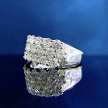 SHE IN Cubic Zirconia Three Row Eternity Ring For Women Round Cut CZ Sterling Silver Wide Wedding Bands Rings For Her