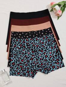 5pcs/Set Solid Color Casual & Comfortable Minimalist Knit Fabric Hipster Panties, All Season - Multicolor - View 3