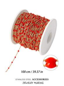 100cm Cadena de cuentas de acero inoxidable esmaltado, cadena de bolas coloridas en estilo bohemio para hacer bisutería, pulseras, collares y accesorios DIY