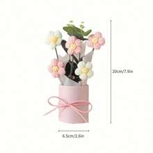 1 set de ramo de flores artificiales hechas a mano con balde de plástico, papel de envolver, flores de ganchillo, adecuado para regalos para mamá, amigos o regalos de aniversario, regalos del día de la madre, regalos del día de San Valentín, regalos de cumpleaños, decoración del hogar.