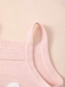 Baby Girl Sweet Solid Color Knit Romper With Bow Decor, Sleeveless Jumpsuit, Spring/Summer - Baby Pink - View 2