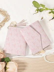 Pink Bow Love Pattern Bag,Small Wallet Coin Pocket Small Wallet Double Fold Women's Wallet Mini, Women's Fashionable Wallet, With Multiple Card Slots And ID Card Window, Very Suitable For Outdoor, Travel And Returning To School