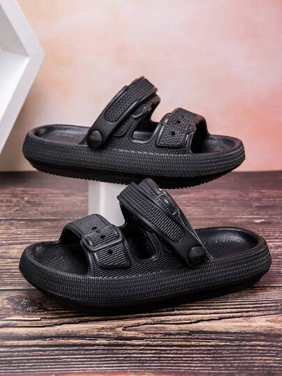 1 Pair Boys' Comfortable Lightweight Dual-Strap Design Casual Sandals/Slippers, Fashionable And Foam Slides, Summer