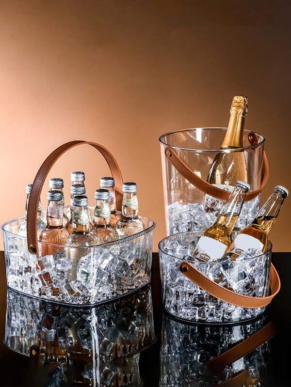 Seau à glace transparent, seau à glace d'été avec poignée, convient pour fête, panier de rangement, seau de rangement, plateau de rangement, boîte de rangement, rafraîchisseur de boisson, seau à cocktail, seau à bière en plastique, rafraîchisseur de vin 5 litres, seau à champagne et fruits pour la plage et le camping extérieur