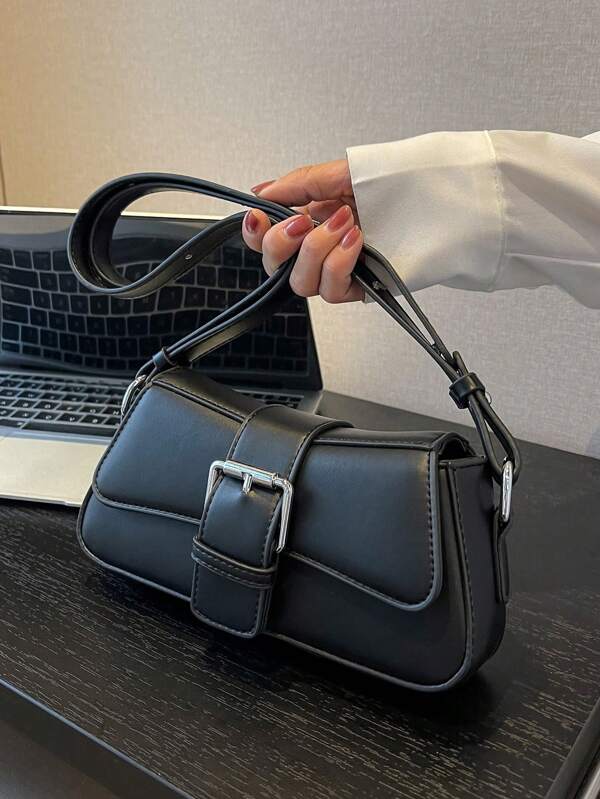 Effen damesmode crossbodytas, metalen gespdecoratie, kleine vierkante tas, casual eenvoudig ontwerp onder de arm, nieuwe stijl handtas, geschikt voor dagelijks werk, uitgaan en feesten, kantoor, woon-werkverkeer