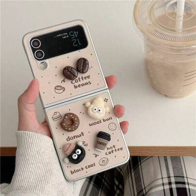 3D Coffee Black  White Coal Ball Foldable Phone Case Compatible With Samsung Galaxy Z Flip3 5G  Galaxy Z Flip 4 5G  Galaxy Z Flip 5 5G  Galaxy Z F