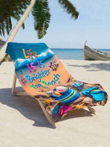 1pc Deep Sea Coral Turtle Pattern Beach Towel, Colorful Deer, Patterned With Colorful Hat Dog, Tropical Sunset Palm Tree Surfboard, Creating A Dreamy Ambiance, Tropical Coastal Scenery, Suitable For Swimming Pool, Bathing, Travel And Camping Beach Essentials