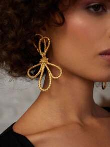 1 Pair Golden Bowknot Shaped Earrings, Gift For Valentine's Day, Mother's Day, Mothers