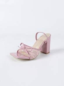 Women's Pink Square Toe Stiletto Heeled Sandals, Fashionable & Versatile Dress Up Shoes, Sexy For Wedding & Party - Pink - View 6