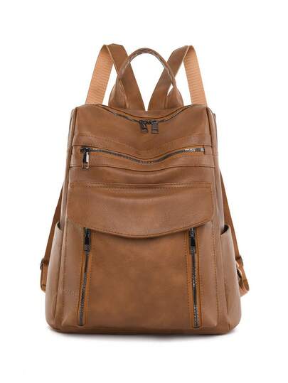 LECEY College Style Vintage Street Fashion Brown Multi-Pocket Multifunctional Large Capacity Women Backpack, School Backpack