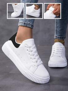 scarpi sportivi casual con lacci da donna, punta tonda, basse, traspiranti, stile campus, polivalenti, leggere, scarpe da skateboard casual con lacci