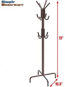 Jkm Simple Houseware Standing Coat And Hat Hanger Organizer Rack, 12 Hooks, Bronze - 棕色 - 查看 6
