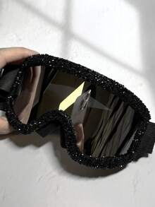 POLASUP 3-In-1 Set: 1pc Extra Large Ski Goggles With Eye Mask, Women's Full Coverage Fashion Soft Gel Ski Goggles, Reflective Coating ATV Karting Off-Road Hiking Anti-Splash Onion Cutting Eye Shield, Radiation, Sandproof Desert Goggles With Elastic Strap Adjustment Halloween Costumes Accessories Snow Windproof - Black Diamonds/black Frame/silver Film Lenses/thick Sponge - View 5