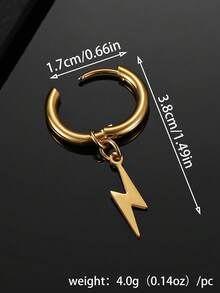 1pc Stainless Steel Lightning Bolt Pendant Earrings For Men - Gold - View 3