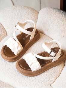 女童公主风夏季凉鞋，儿童夏季沙滩鞋，露趾鞋，时尚蝴蝶结休闲女童凉鞋，夏季鞋，白色 - 白色 - 查看 5