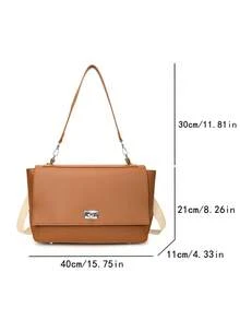 New Simple Solid Color Large Capacity Briefcase, Korean Fashion Shoulder Casual Messenger Bag - Brown - View 11