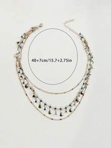 1pc 3-Layer Blue Zirconia & Golden Shell Necklace, Unique Design Delicate Jewelry - Blue - View 4