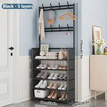 Free Standing Coat Rack With 8 Removable Hooks And 5-Tier Shoe Rack, 16mm Tube Garment Rack For Hallway, Entry, Living Room, Dormitory