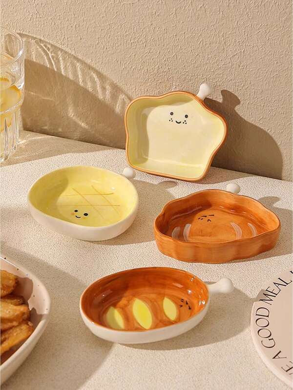 1 Pc Bread Shaped Ceramic Dip Dish, Sauce Plate, Household Condiment Plate, Exquisite High-Quality Soy Sauce, Vinegar Dish,School Supplies