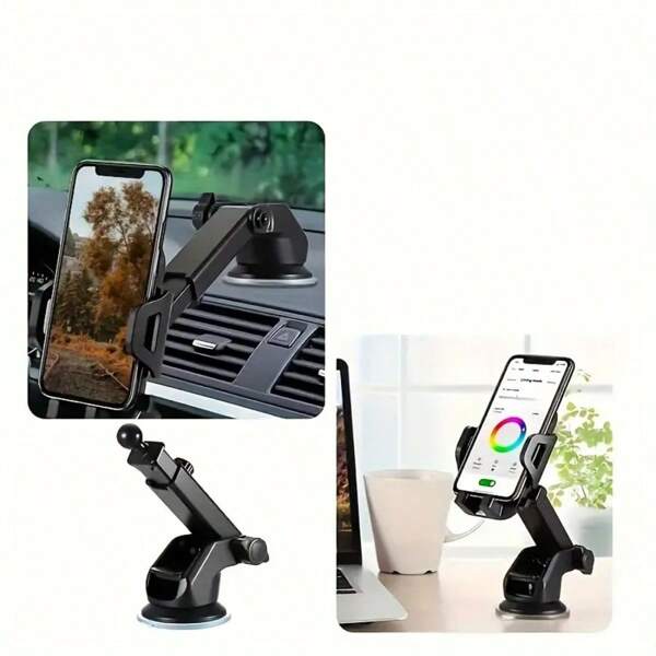 Car Phone Holder, Automatic Locking, Suction Cup And Retractable Stand, Safe And Convenient