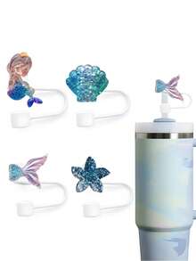 4/1pc Nắp ống hút hình nàng tiên cá, Nàng tiên cá, Đuôi cá, Sao biển, Vỏ sò, Nắp ống hút chủ đề bờ biển mùa hè cho 30 & 40 Oz. Nắp ống hút silicon không thể trả lại, Đầu ống hút có thể tái sử dụng, Nắp ống hút chống bụi 10mm, Thích hợp cho cắm trại và hoạt động ngoài trời, Phụ kiện cốc, Đồ dùng học tập - Nhiều màu - Xem 11