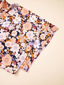 Acelitt Women's Bohemian Style Printed Square Neck Pleated Patchwork Pocket Loose Wide Leg Casual Jumpsuit, Summer - Multicolor - View 8