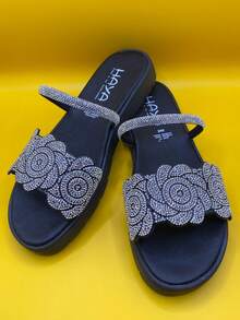 sandalia  Playa  Tropical  Floral  sol  Brillo  Dulce  De moda  Ópalo Sintético  Diamante de imitación    mujer  Playa  Fiesta  Casa  Exterior  verano - Negro - Ver 4