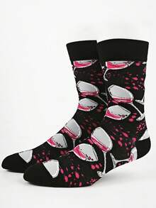 1 Pair Unisex Wine Cup Printed Mid-Calf Socks, Fashion Versatile Couple Socks, Vibrant Colors Suitable For Outdoor Sports Year-Round - Multicolor - View 2