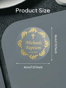 LICVIC Da 30 a 240 pezzi di adesivi personalizzati per il battesimo con stampa in oro, oro o argento, etichette personalizzate per i favori del battesimo, adesivi personalizzati, trasparenti, bianchi, in foglia metallica, tondi, 4x4cm, per il rientro a scuola
