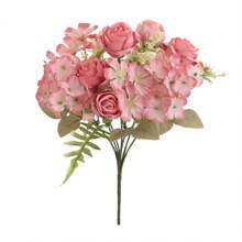 1/4 Peças Buquê de Flores Artificiais Realistas, Rosas Faux Reutilizáveis, Buquês de Crisântemos e Hortênsias com Haste, Decoração de Mesa para Casa e Sala, Arranjos de Flores Artificiais Centrais, Decoração de Jardim e Quintal Externos, Decoração de Casamento, Aniversário, Chá de Panela - Sem Recipiente