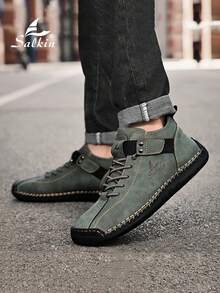 Salkin 男士简约时尚高帮休闲鞋适合男士户外行走驾车复古靴子男士办公日常鞋透气轻便耐磨防滑四季款大码男皮鞋45 46 47 48