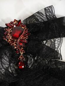 1 件女士时尚复古白色/黑色多层荷叶边蕾丝水钻仿宝石装饰可拆卸领口胸针，适合舞台表演、约会、派对、西装搭配