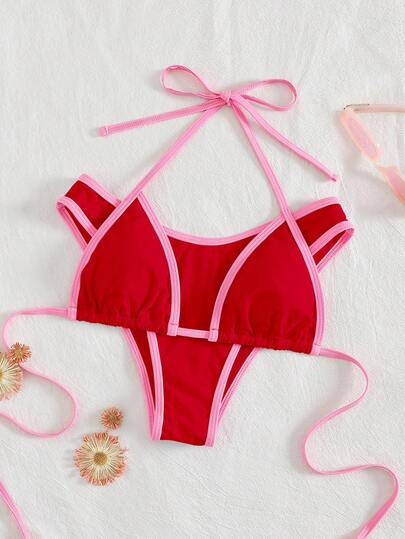 PEPPERMOLLY 全新纯色软领系带性感比基尼，女士夏季沙滩时尚泳装