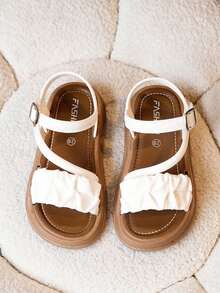 女童公主风夏季凉鞋，儿童夏季沙滩鞋，露趾鞋，时尚蝴蝶结休闲女童凉鞋，夏季鞋，白色 - 白色 - 查看 4