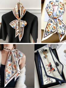 1pc Women Carriage Print Fashion Style Silk Scarf Bandana,Skinny Scarf,Head Band Ideal For Dressing Up Your Look Silk Scarves