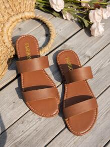 Sandalias planas de verano de unicolor con correa plana simple