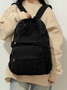 Versatile & Fashionable Women's Canvas Backpack, Casual Daypack - Black - View 2
