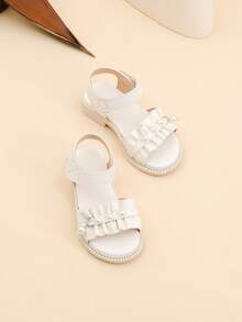 1 Pair Cute Girls' Outdoor Hook And Loop Flat Sandals, Fashionable For Spring/Summer - White - View 6