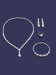 4入組豪華立方氧化鋯珠寶套裝 - 白色 - 查看 3