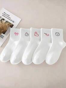 5 Pairs Random Delivery Cartoon Pink Rabbit Plain Short Socks - Multicolor - View 2