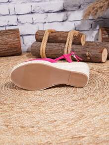 Women's Comfortable Anti-Slip Apricot Rope Thick Bottom Platform Sandals, Ideal For Spring/Summer Vacation - Hot Pink - View 4