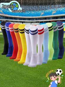 2/5 Pairs Contrast Striped Professional Football/Basketball Sports Crew Socks Suitable For Adults, Men & Women, Ideal For Cycling, Marathon, Outdoor Activities - Multicolor - View 2